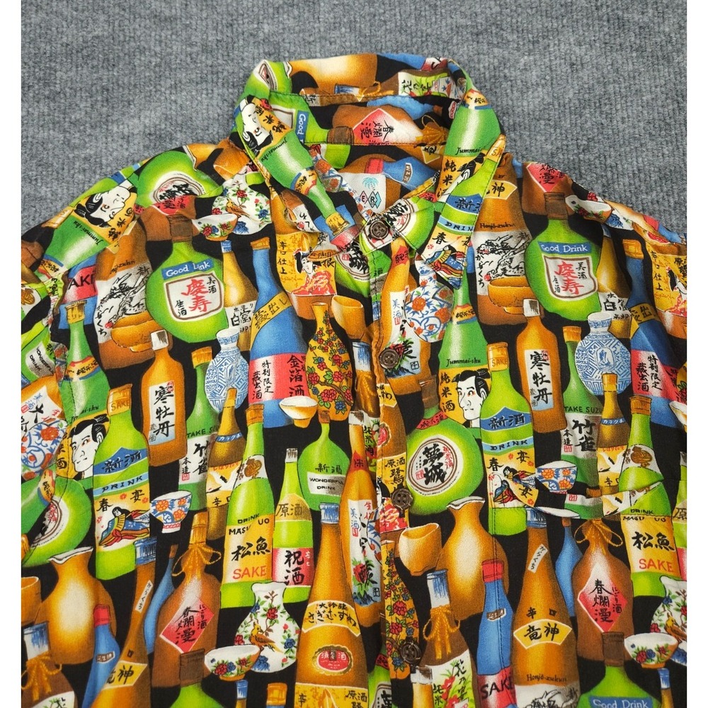 Reyn Spooner Shirt Mens Large Geisha Japanese Bottles Rayon American Classics